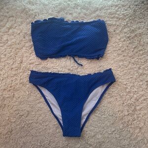 Zaful Royal Blue Textured Strapless Bikini